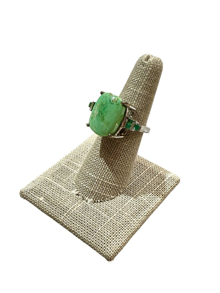 SS UTAH VARASCITE STONE W/EMERALD ACCENT STONES FASHION RING SZ 6.5