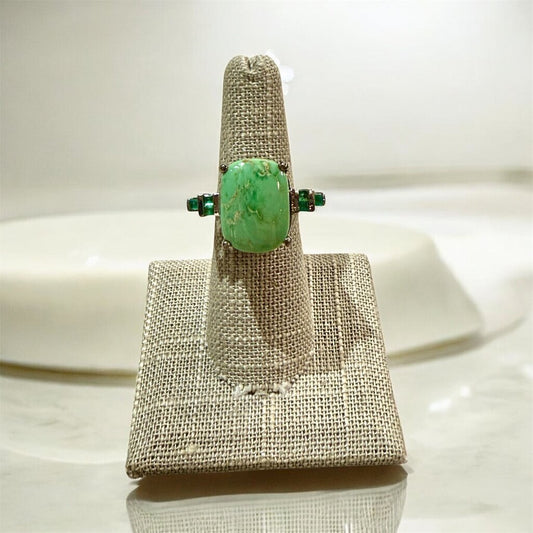 SS UTAH VARASCITE STONE W/EMERALD ACCENT STONES FASHION RING SZ 6.5