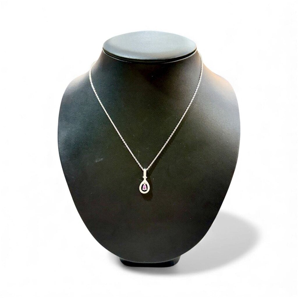 SS PEAR AMETHYST W/WHITE SAPPHIRE PENDANT ON 18" CHAIN