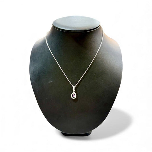 SS PEAR AMETHYST W/WHITE SAPPHIRE PENDANT ON 18" CHAIN
