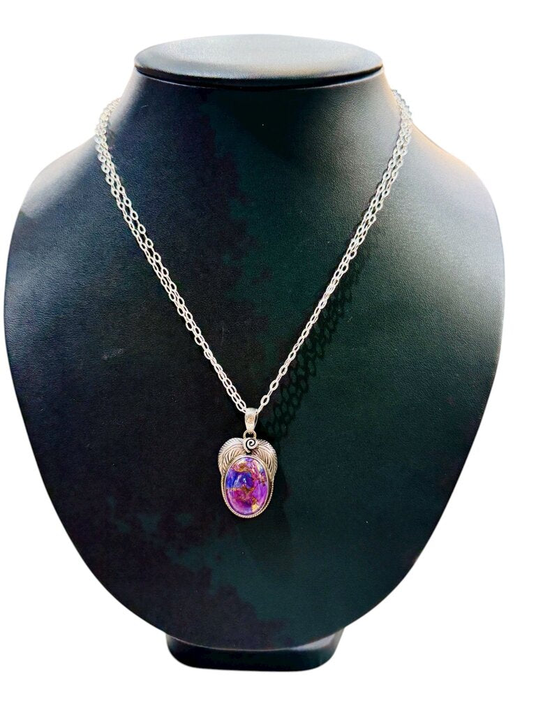 SS DYED PURPLE TURQ PENDANT ON CHAIN