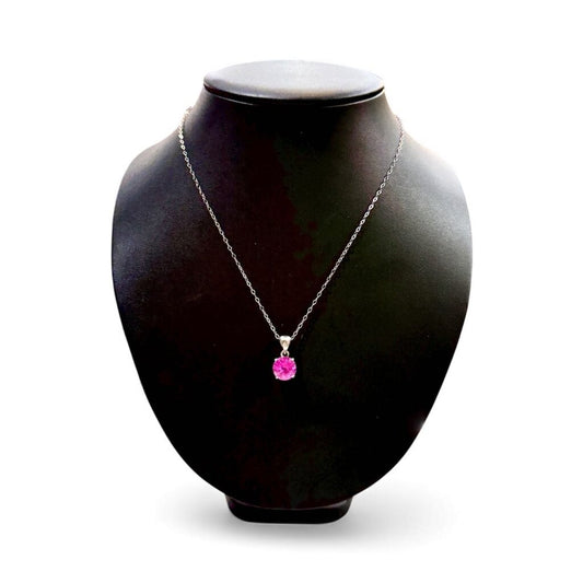 SS PINK CZ PENDANT ON CHAIN