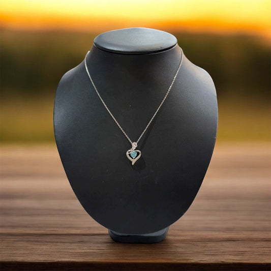 SS HEART SHAPE BLUE TOPAZ PENDANT ON CHAIN