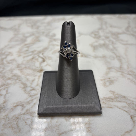 14KT WG DIAMOND & SAPPHIRE CLUSTER RING SWZ 7