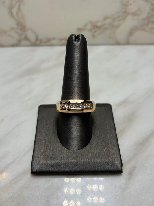 14KT YG 1/4CTTW CHANNEL SET MENS RING HOLLOW SZ 12