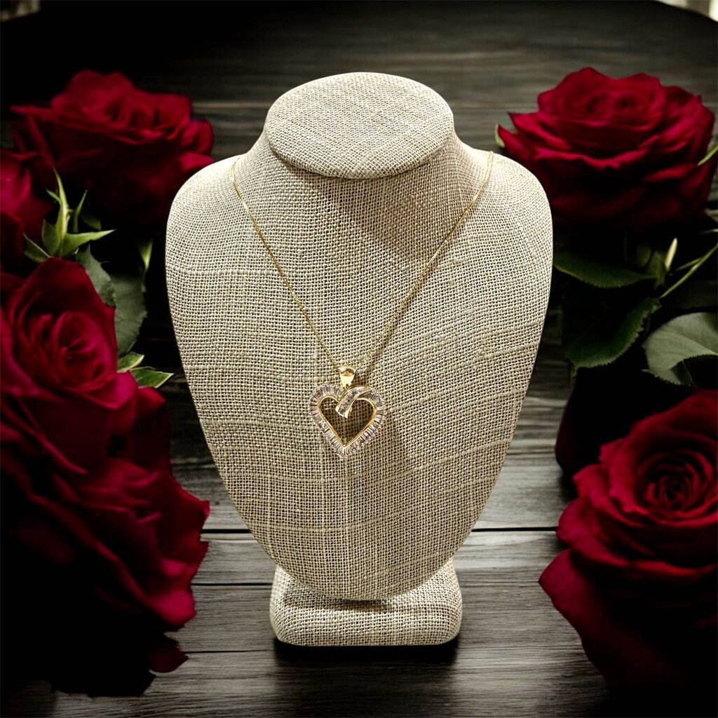 14KT YG BAG &RB HEART PENDANT ON BOX CHAIN 18"