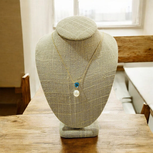 10KT YG BLUE TOPAZ PEARL PENDANT ON CHAIN