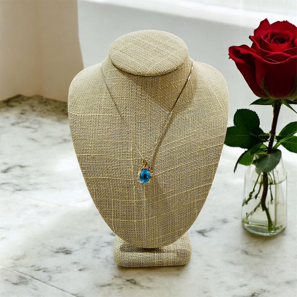 SS/10KT YG OVAL BLUE TOPAZ PENDANT ON 18" BOX CHAIN