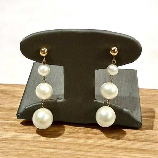 14KT YG 3 FWP GRADUATED DROP EARRINGS