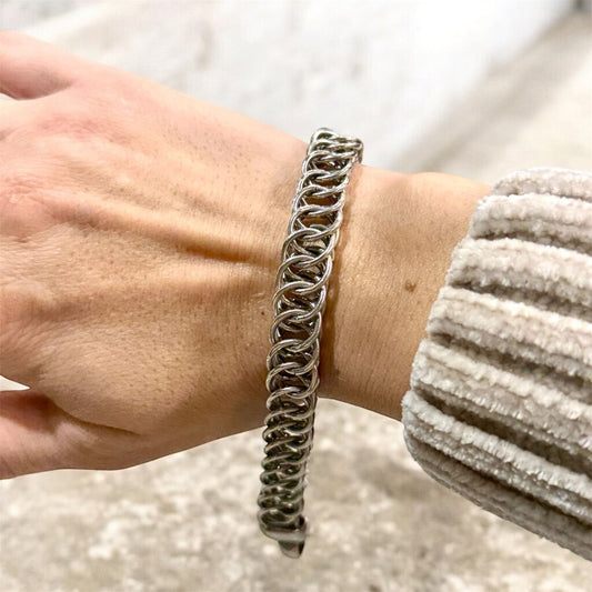 SS MAILLE STYLE TENNIS BRACELET W/LARGE CLASP