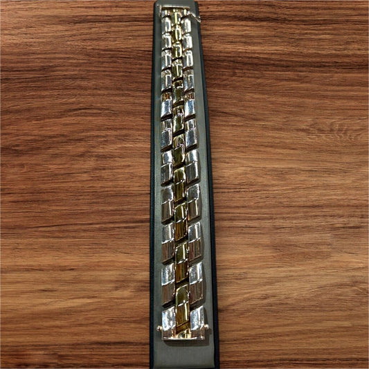 SS WIDE LINK TUTONE PLATE TENNIS BRACELET