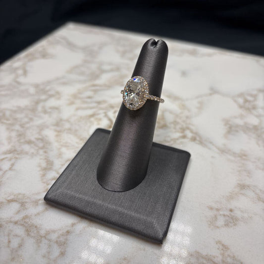 14KT YG 3.01CT LG OVAL VVS2 F HALO STYLE RING SZ 5.5