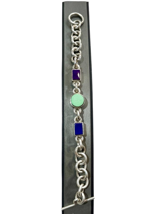 SS RAY STACEY NAVAJO STAMPED TOGGLE BRACELT /MULTI STONE