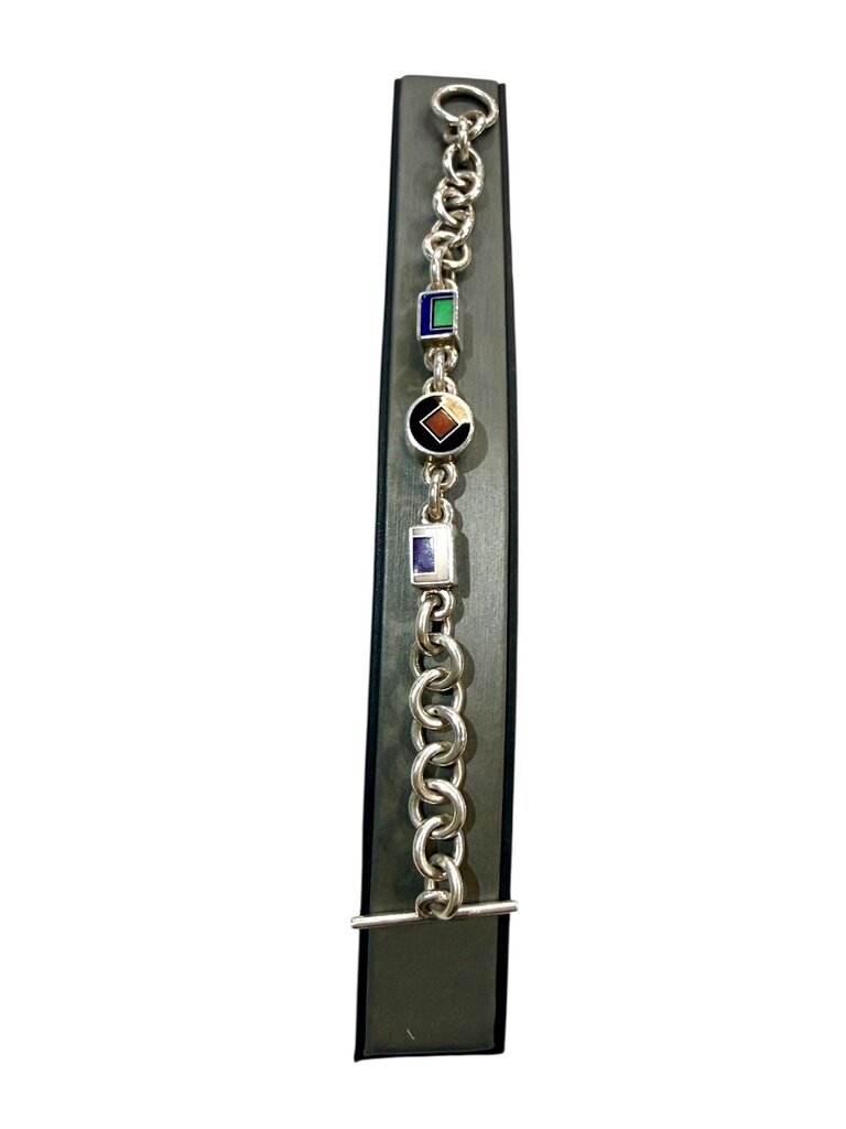 SS RAY STACEY NAVAJO STAMPED TOGGLE BRACELT /MULTI STONE