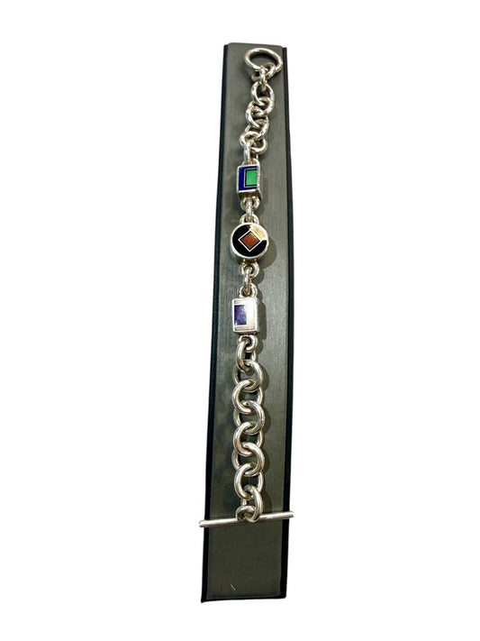 SS RAY STACEY NAVAJO STAMPED TOGGLE BRACELT /MULTI STONE