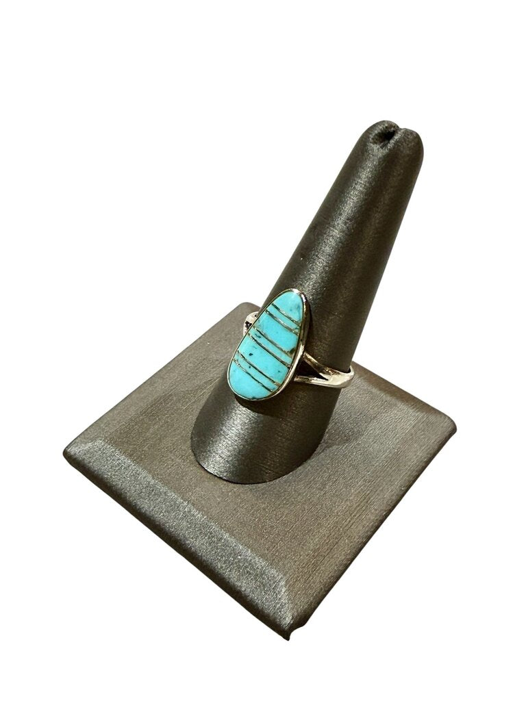 SS BEZEL SET TURQ PEAR SHAPE STONE SZ 10