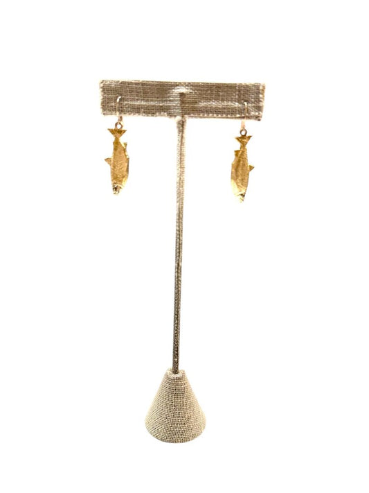 14KT YG RAINBOW TROUT DANGLE FISH EARRINGS