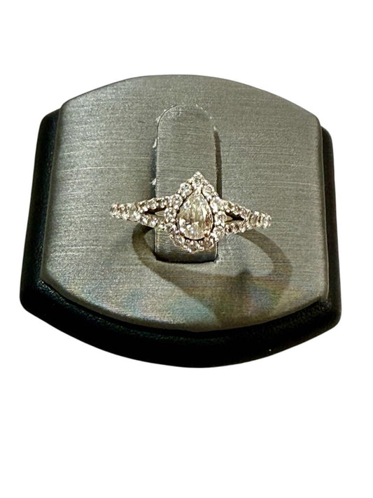 PLAT .30CT PEAR SI2 G CANADIAN DIAMOND W/RB HALO BAND 1CTTW SZ 7.5 W/ PAPERS