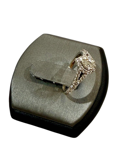 PLAT .30CT PEAR SI2 G CANADIAN DIAMOND W/RB HALO BAND 1CTTW SZ 7.5 W/ PAPERS