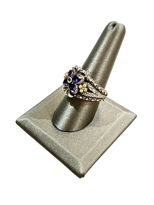 SS BIXBY TUTONE SAPPHIRE BEADED DESIGNER RING SZ 9