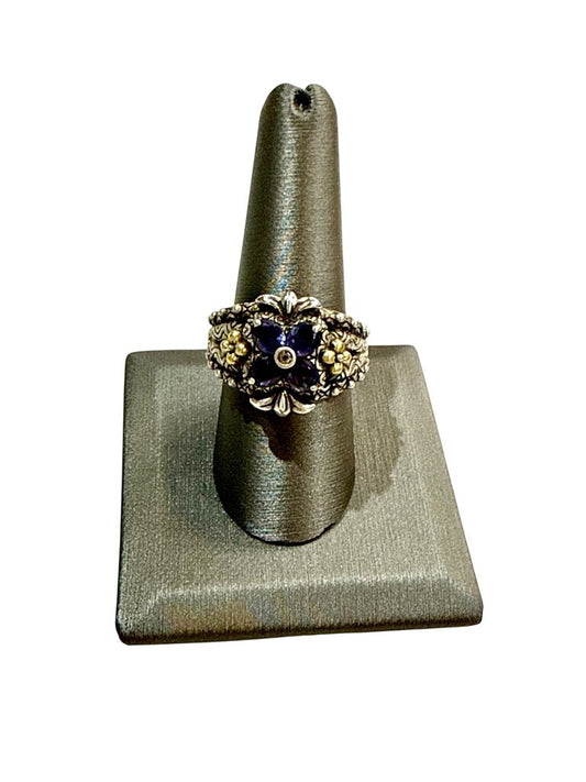 SS BIXBY TUTONE SAPPHIRE BEADED DESIGNER RING SZ 9