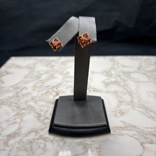 14KT YG RUBY MULTI STONE STUD EARRINGS NO BACKS