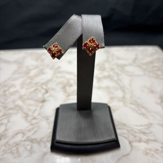 14KT YG RUBY MULTI STONE STUD EARRINGS NO BACKS