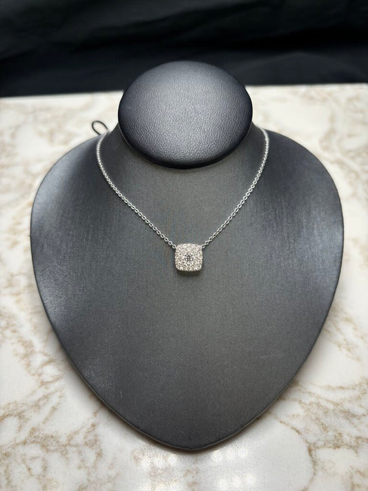 14KT WG 1/2CTTW RB DOUBLE HALO PENDANT ON 16"- 18" CHAIN PAPERS