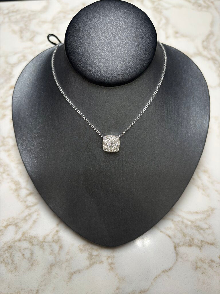 14KT WG 1/2CTTW RB DOUBLE HALO PENDANT ON 16"- 18" CHAIN PAPERS