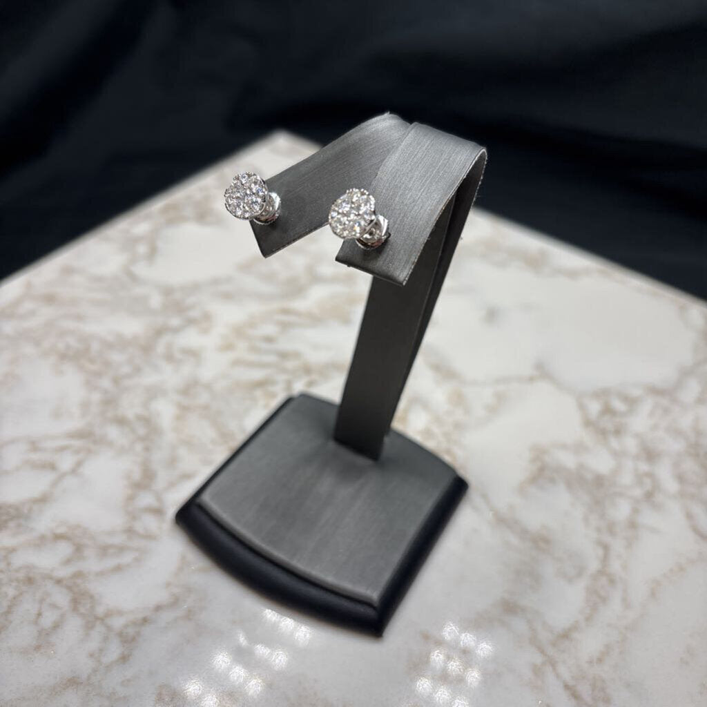 14KT WG 1CTTW ILLUSION STYLE SCREW BACK EARRINGS PAPERS