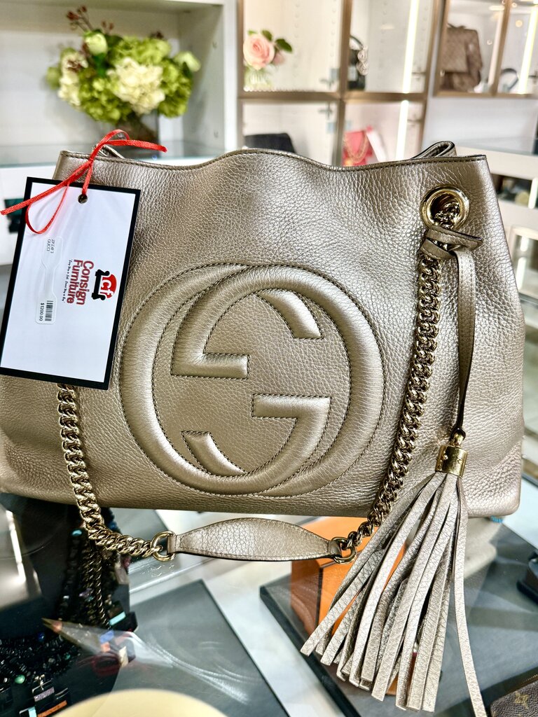 GUCCI INTERLOCKING G SOHO MEDIUM METALLIC LEATHER BAG