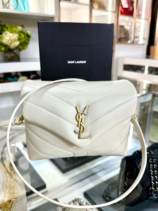SAINT LAURENT CALF SKIN QUILTED MONOGRAM TOY LOULOU CROSSBODY BAG