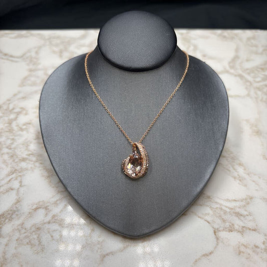 14KT RG OVAL 2CT MORGANITE RB DIA WG/CHOCOLATE PENDANT ON 18" CHAIN