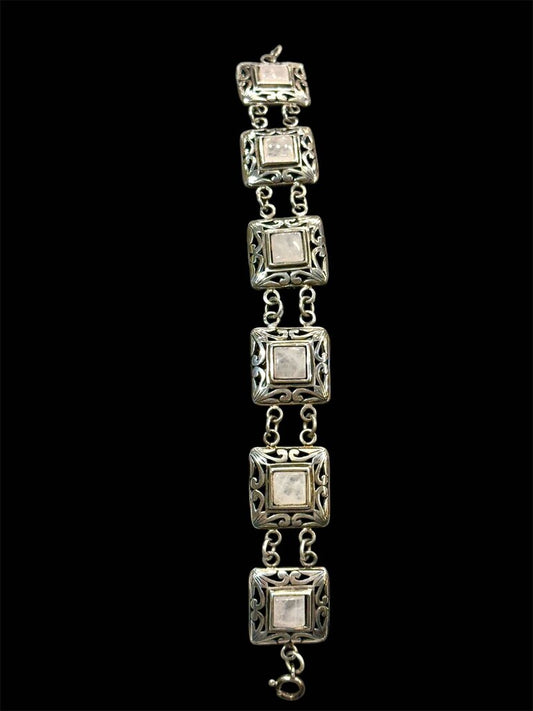 SS SCROLLING SQUARE QUARTZ WIDE TENNIS BRACELET