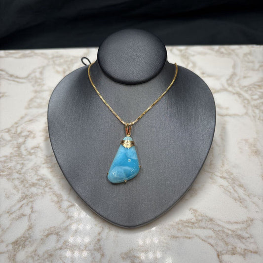 14KT YG W/SS GP CHAIN LARMAR STONE PENDANT