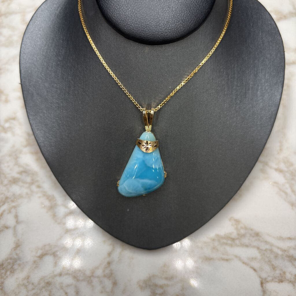 14KT YG W/SS GP CHAIN LARMAR STONE PENDANT
