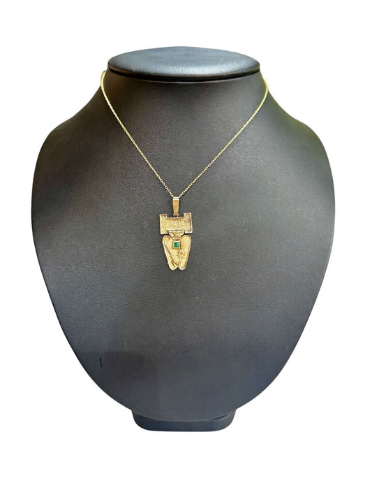 18KT YG W/ SS/GP CHAIN AZTEC W/EMERALD PENDANT WARRIOR