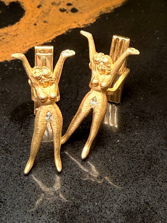 14KT YG NAKED LADY W/MARQ DIA CUFF LINKS