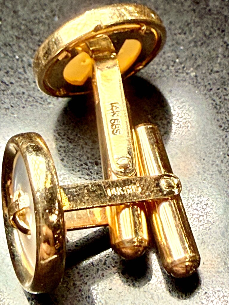 14KT YG MOP BUTTON CUFF LINKS