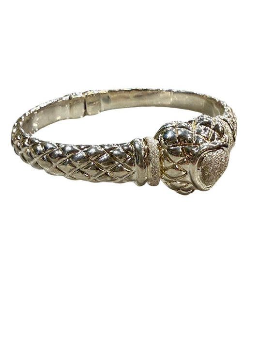 SS HOLLOW HEART BANGLE BRACELET