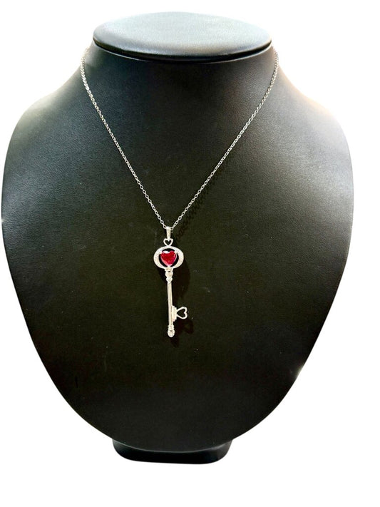 SS HEART RUBY KEY PENDANT ON 18" CHAIN