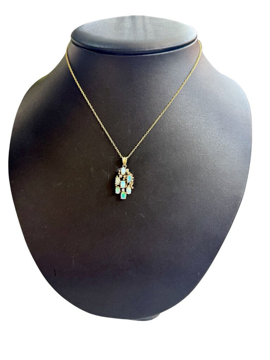 14KT YG SS/GP CHAIN OPAL W/DIA ACCENT BEADED DESIGN PENDANT