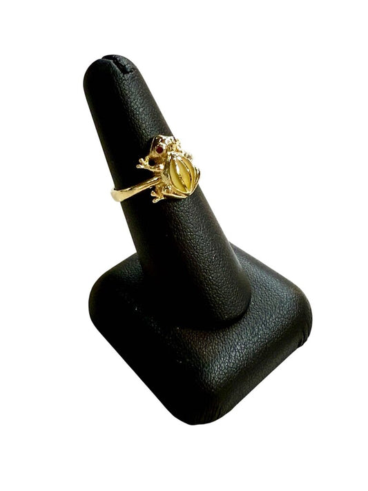 14KT YG FROG W/OPAL BACK & RUBY EYES RING SZ 6.5