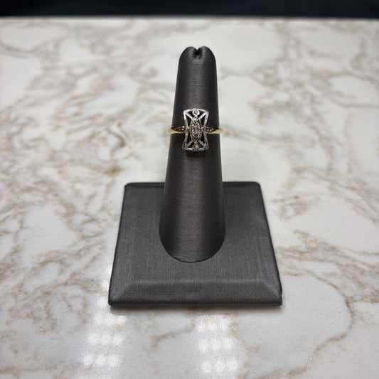 14KT TUTONE VINTAGE RING EURO CUT SZ 6