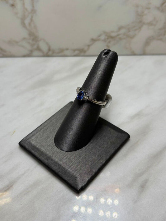 14KT WG PEAR SHAPE SAPPHIRE W/MELEE RING SZ 6.5