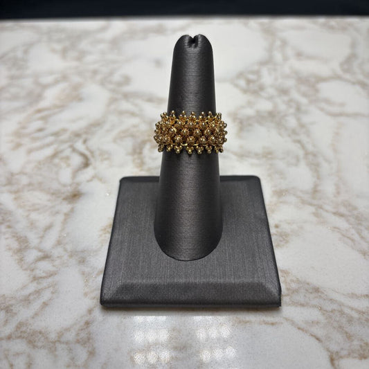 14KT YG MESH RING W/CORALLINA GRAINS OF WHEAT DESIGN RING SZ 6.5