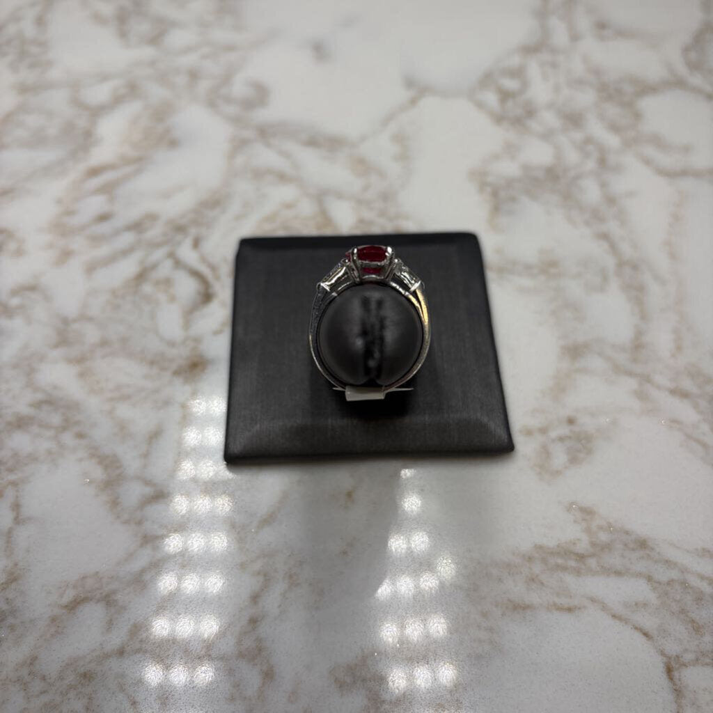 PLAT LARGE OVAL RUBY W/TRILLION CT DIAMONDS