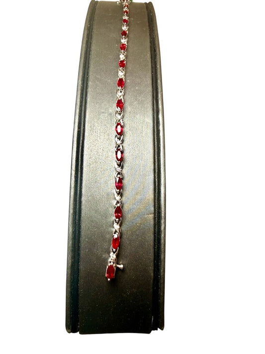 14KT WG ..24CTTW DIAMOND W/ 3.85TW RUBY TENNIS BRACELET W/ PAPERS