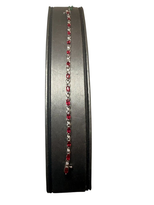 14KT WG ..24CTTW DIAMOND W/ 3.85TW RUBY TENNIS BRACELET W/ PAPERS