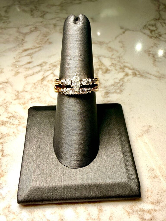 14KT YG MARQ 3/8CT CTR W/5RB PPF STYLE BAND SOLDERED WEDSET SZ 7